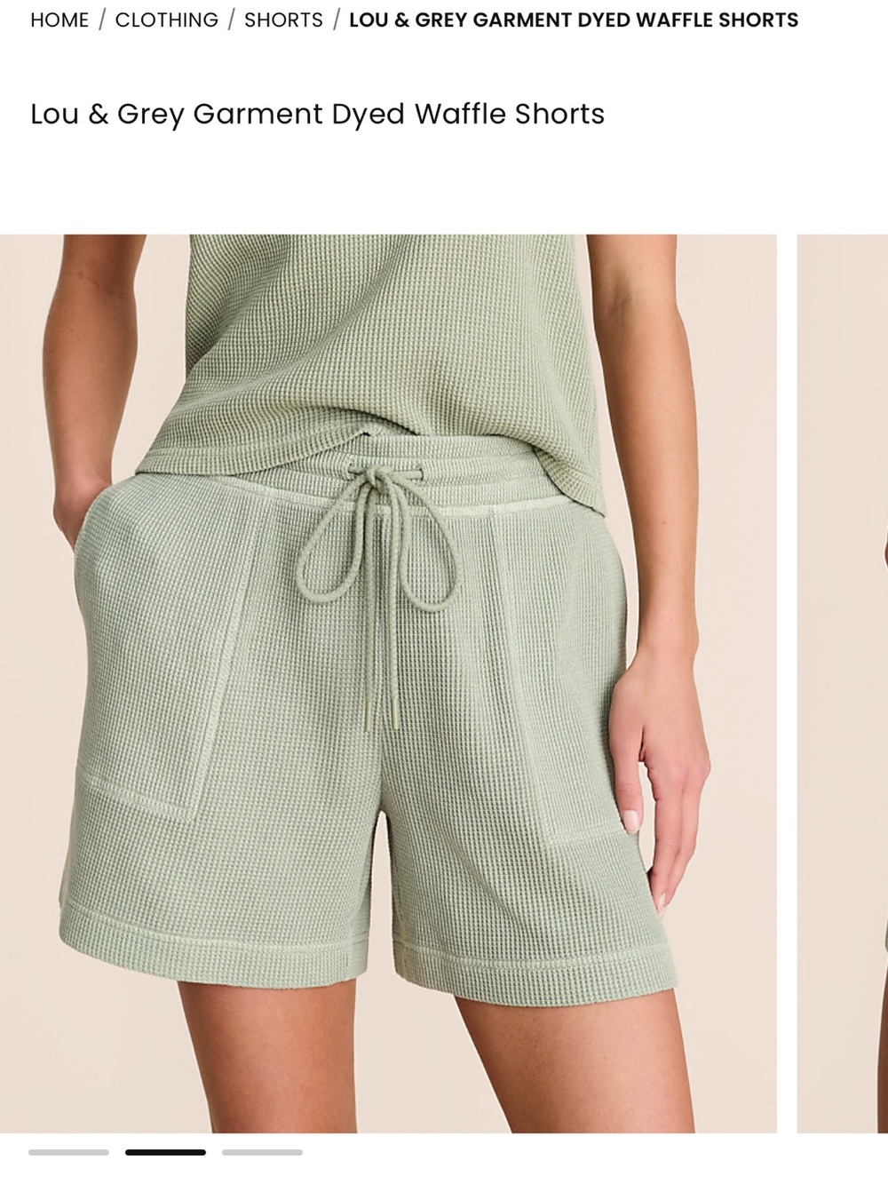 Lou & Grey Sage Green Waffle Knit Drawstring Shorts